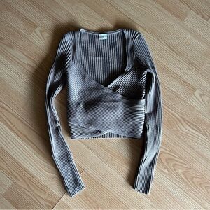 Abercrombie & Fitch Brown Soft AF Ribbed Cross Sweater Top XS